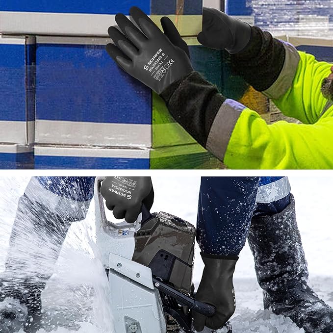 Schwer 100% Waterproof Winter Work Gloves, ANSI A2 Cut Resistant Freezer Gloves for Outdoor Cold Weather Keep Hands Warm, Thermal Insulated Gloves for Shoveling Snow, Ice Fishing, Super Grip, XL