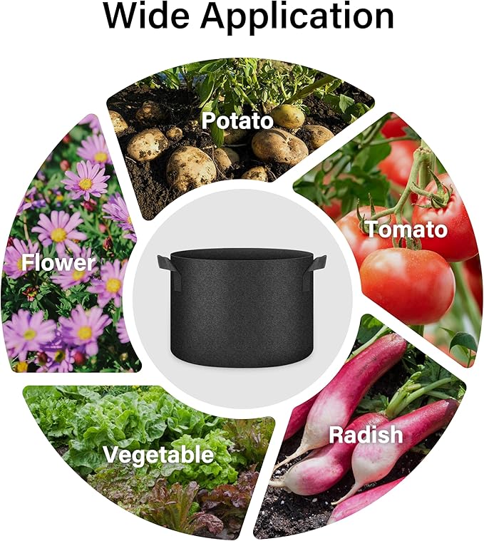 HealSmart Plant Grow Bags 10 Gallon, Tomoato Planter Pots 10-Pack with Handles, Aeration Nonwoven Fabric, Heavy Duty Gardening Planter for Vegetable, Herbs and Flowers, Black 2024 Version