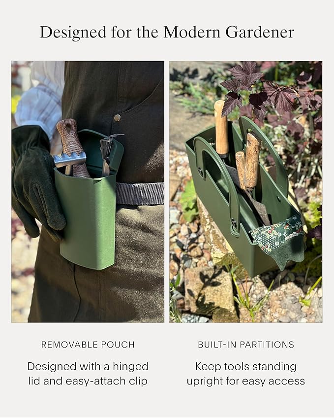 Hachiman Garden Tool Bag - Waterproof Gardening Tote with Interior Partition and Removable Pouch - Indoor Outdoor Use - Tools Not Included - Garden Green