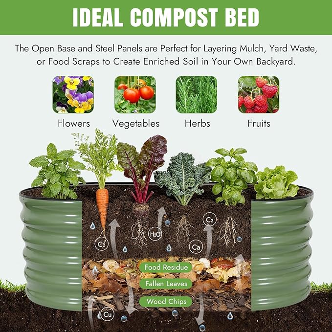 INNO STAGE Galvanized Raised Garden Bed Kits, 4x2x1.4FT Metal Raised Beds Outdoor for Gardening, 17'' Tall Large Steel Raised Planter Bed for Vegetables & Flowers Patio Ground Planter Box - Green