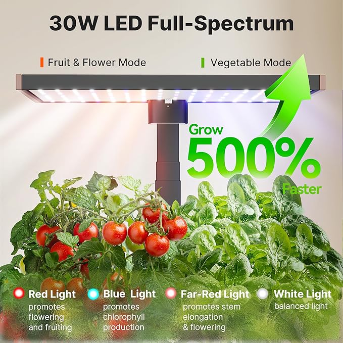 SUNCOZE Hydroponics Growing System Kit 20 Pods, Indoor Herb Garden with Grow Light 30W, 10L Large Water Tank with Adjustable Height to 25", Built-in Pump, Gardening Gifts, Black and Brown