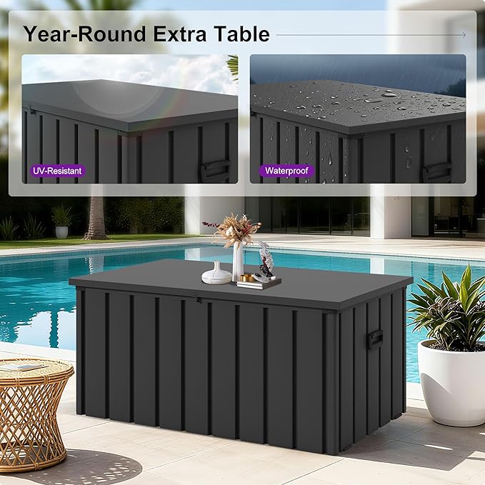 PURPLE LEAF Outdoor Deck Box 150 Gallon Waterproof Lockable Storage Box Container with Lid Deck Organization for Patio Cushions Side Table Pool Accessories Garden Tools, Gray