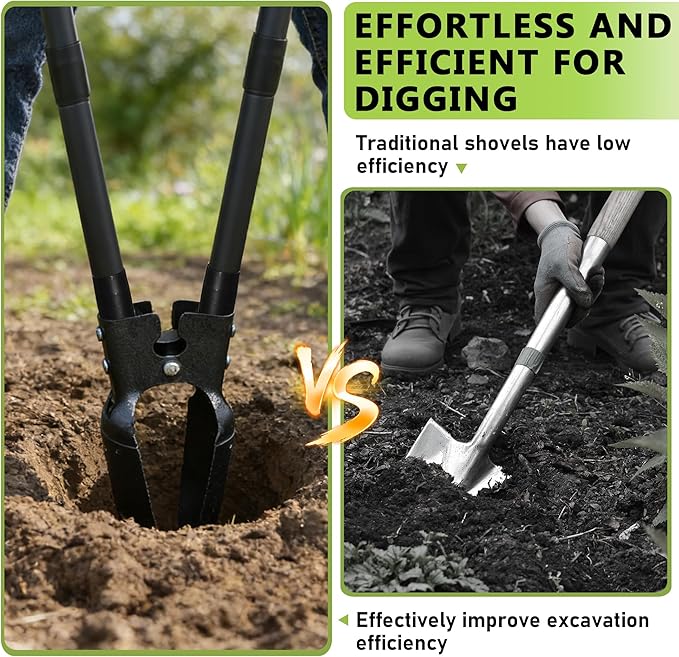 LLARGUEST Post Hole Digger, Fence Post Puller Shovels for Digging Hole Digger for Plants,57 Inch Grey Heavy Duty Metal Digging Tools for Transplant Camping Gardening