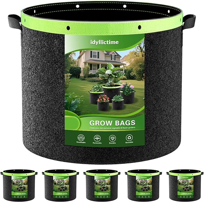 Grow Bags 6 Pack 2MM 400G More Heavy Duty Thickened Nonwoven Garden Plant Fabric Pots (Black, 2 Gallon)