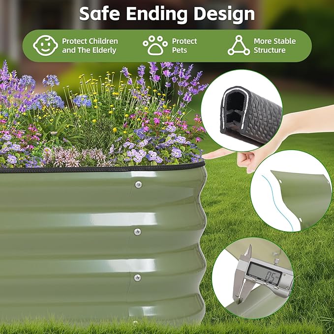 4-in-1 Modular Raised Garden Bed Kit - Adjustable Sizes (5x3x1ft, 4x4x1ft, 6x2x1ft, 7x1x1ft) - Heavy Duty Galvanized Steel Planter Box with Bracing Rods & Gloves for Vegetables, Fruits