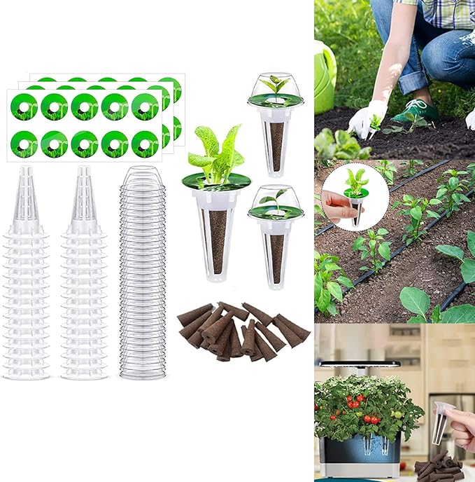 24Pcs Seed Pod Kit, Hydroponic Garden Accessories Pod Kit with Grow Sponges, Grow Baskets, Stickers, Grow Domes for Seed Starting System