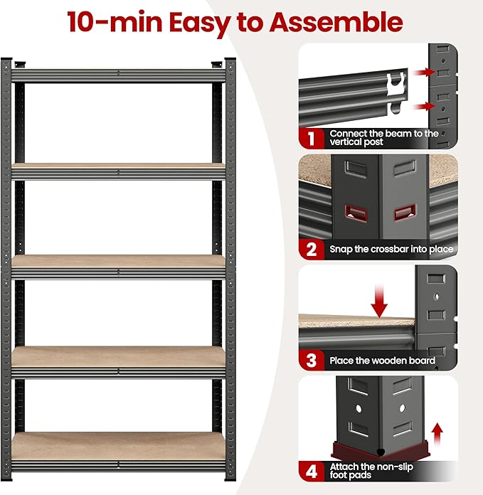 Yaheetech Storage Shelves, 5 Tier Heavy Duty Adjustable Metal Shelving Unit, Industrial Utility Rack for Garage Warehouse Pantry Closet (35.5 W x 16 D x 71 H Inches, Dark Gray)