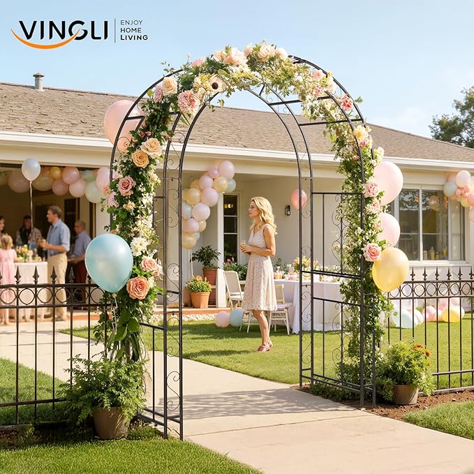 VINGLI Garden Arbor, Double Layer Arch Archway for Wedding Ceremony Party, Steel Garden Trellis for Plant Climbing, Christmas Garden Decorations Pergola for Garden, Backyard, Lawn (Bronze)