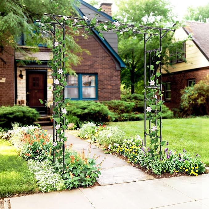 Garden Arch Trellis - 78.7" L×85.4" H Flat Top Garden Arch, Sturdy and Rustproof Garden Arch Trellis for Climbing Plants Outdoor, Arbor Trellis for Backyard, Patio, Lawn, Wedding
