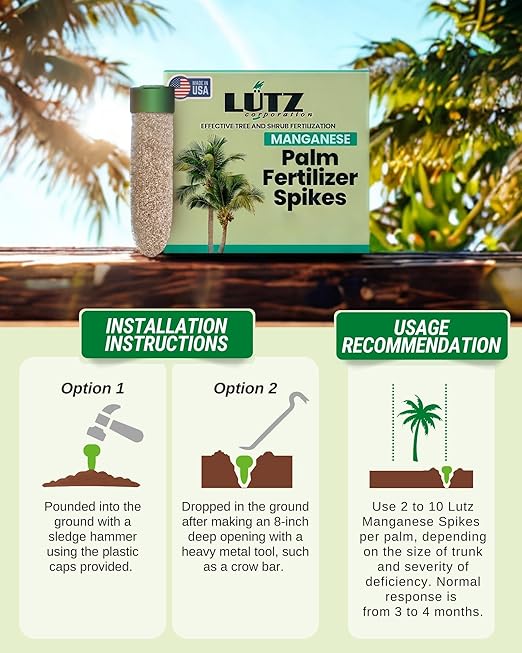 Manganese Palm Tree Fertilizer Spikes, 40 Pack - Fertilizer Sticks & Plant Food Spikes for Palm Trees & Ferns - Contains 16% Sulfur, Manganese, Nitrogen, and Essential Nutrients