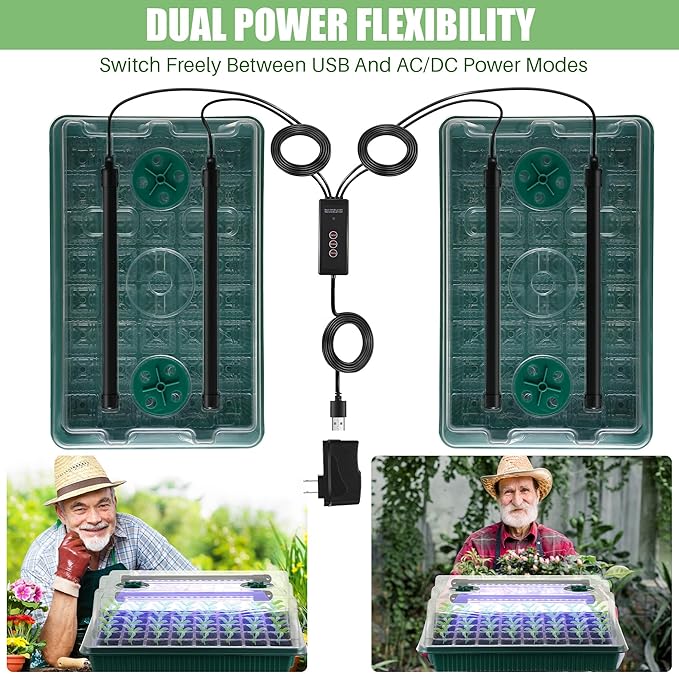 Saillong 2 Pack Seed Starter Tray with Grow Light, 80 Cells Indoor Greenhouse Kit, 360° Full Spectrum LED, Smart Timer, 5 Brightness Levels Indoor Plant Starter Kit for Home Gardeners