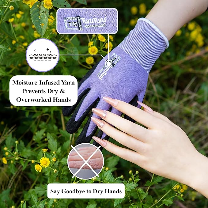 HandLove 2 Pairs Gardening Gloves for Women-Moisturizing Durable Work Gloves.Latex-free Sandy Nitrile Coated for Yard Garden,Touchscreen Friendly Protective Work with Grip,Medium,Pink&Green