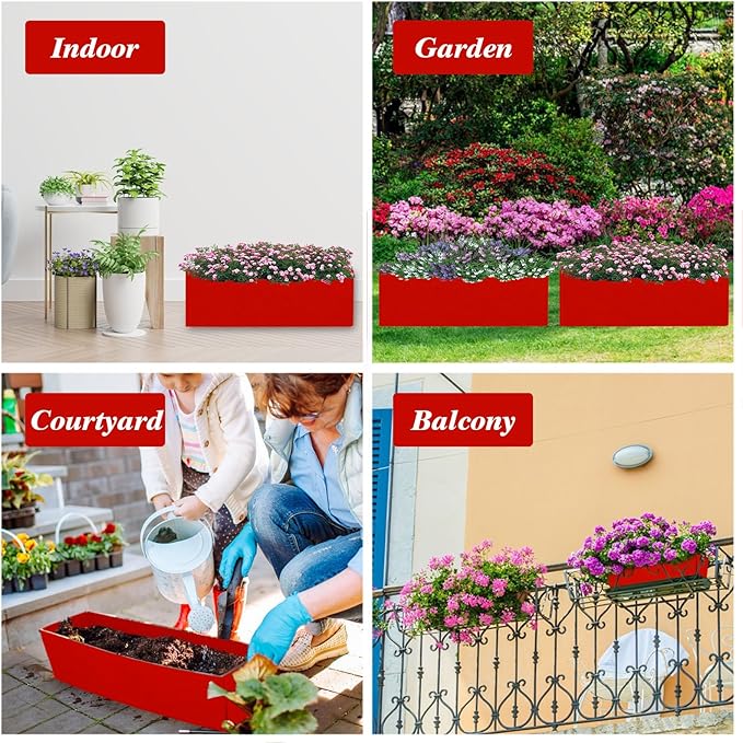 Square Grow Bags, Garden Fabric Planter Container with Handles Bed Flower Vegetables Pots 1MM Thickness Economic Colorful (Red,15.75x11.81x7.87 Rectang)