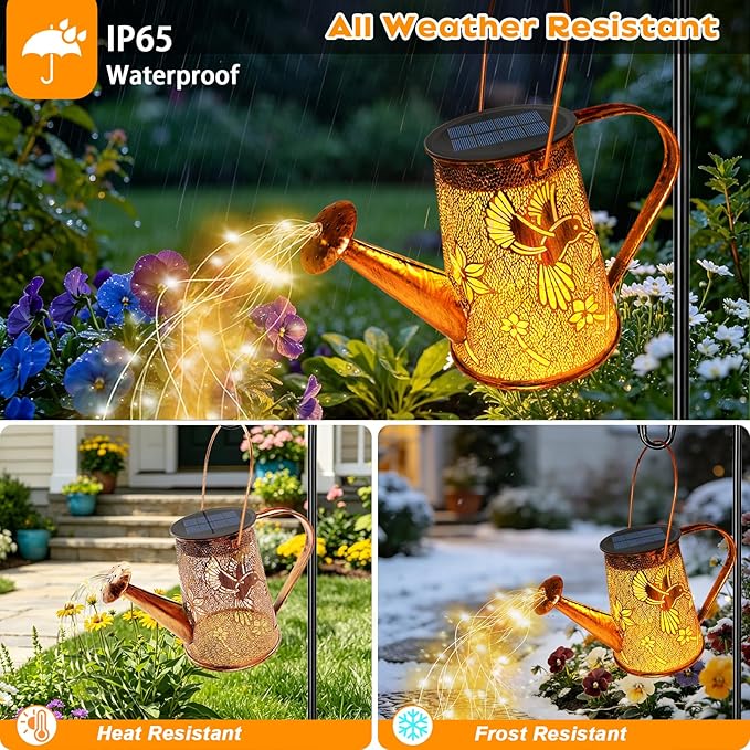 VOOKRY Solar Lights Outdoor Decoration, Large Retro Hanging Metal Solar Watering Can Lights Waterproof Hummingbird Garden Decor Outside for Yard Lawn Patio Porch, Gifts for Women Mom Mother's Day