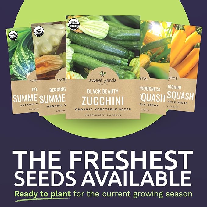 Organic Squash Seeds (Summer and Winter) Variety Pack - 10 Individual Packs - 2026 Season - Cocozelle, Spaghetti, Butternut, Golden Zucchini and More! for Indoor & Outdoor Planting
