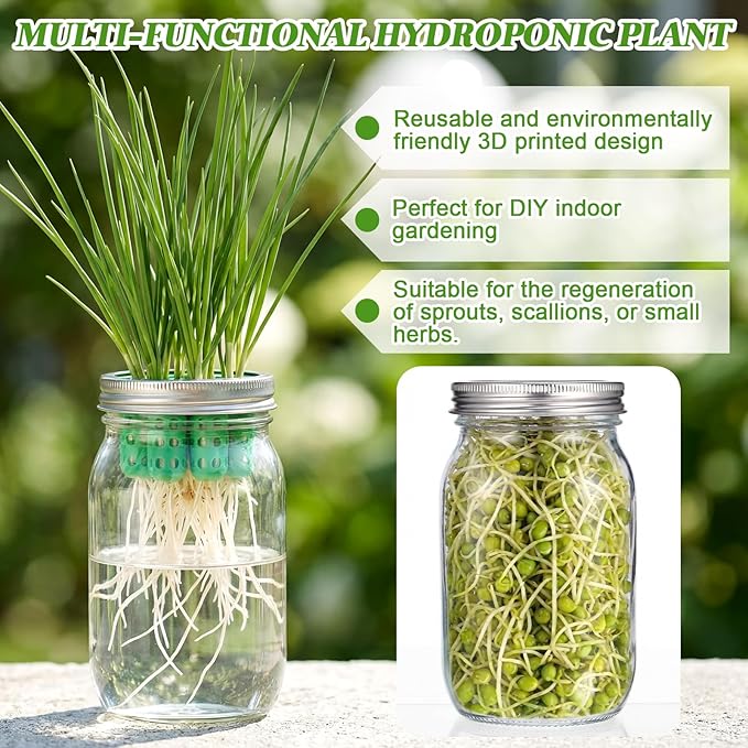 Seed Sprouting Set Green Onion Regrower Kit Includes Regrower Sprouting Lids and a Mouth Mason Jar for Sustainable Windowsill Gardens, Hydroponics, and Propagation Hydroponics Enthusiasts