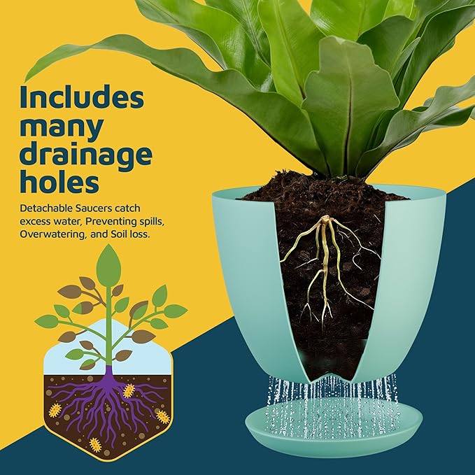 Planter Pots with Drainage Holes - Lightweight, Durable, and Space-Saving Pots for Indoor and Outdoor - Versatile Functionality, Simple Modern Design, Set of 20 Plastic Planter Pots - Aqua