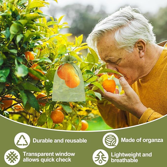 Unves 6 x 8 Inch Fruit Protection Bags, 80 Pcs Drawstring Mesh Bags for Apple Orange Figs Tomatoes Strawberry Plant Protection, Mesh Netting for Fruits Tree Vegetables Fruit Tree Covers