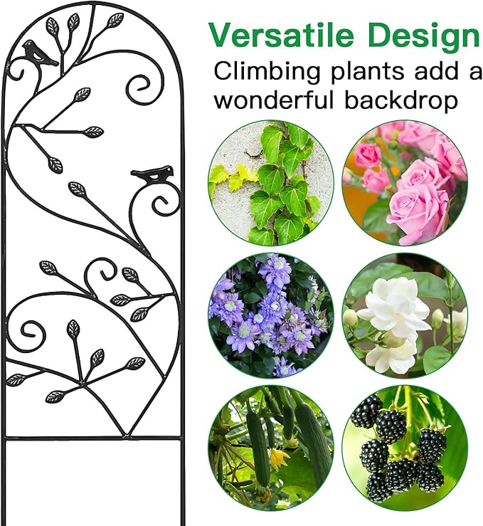 AMAGABELI GARDEN & HOME 4 Pack Garden Trellis for Climbing Plants/Vegetables/Flower/Patio/Roses/Cucumbers/Clematis 47" x 16" Black Iron Potted Support Vines Metal Wire
