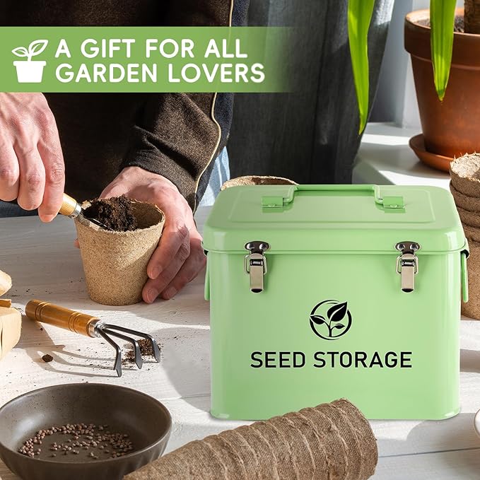 Seed Storage Organizer, Metal Seed Bank Gardening Saving Containers Box (Seeds not Included)