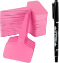 Plant Labels Tags 200Pcs T-Type Plant Markers Plastic Plant Label Tags Garden Labels Tags Plant Labels for Outdoor Garden Waterproof Plant Label Identification Stakes with Permanent Marking Pen (Pink)