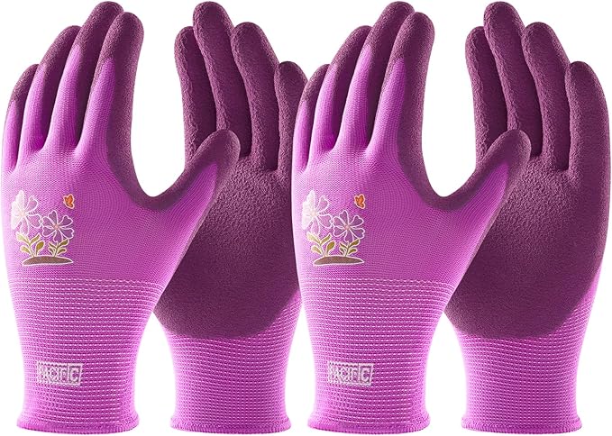PACIFIC PPE 2 Pairs Gardening Gloves for women, Latex Coated Garden Gloves, Breathable, Medium Size fits Most, Purple