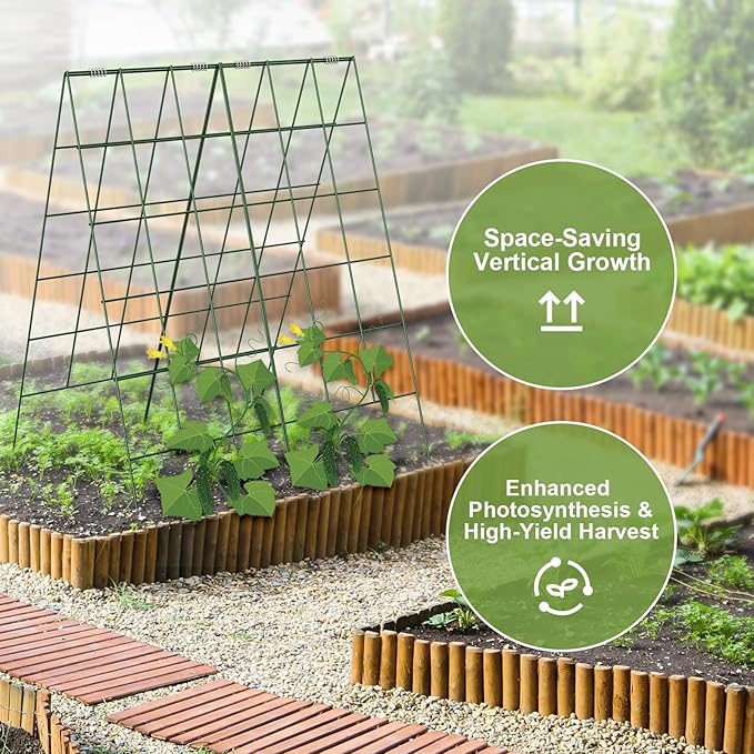 Amoskey Cucumber Trellis, Garden Trellis for Climbing Plants Outdoor, Foldable A-Frame Trellis, Cucumber Trellis for Raised Bed for Cucumbers, Peas, or Tomatoes (Green, Bold Large Grid 46''H*36'W)