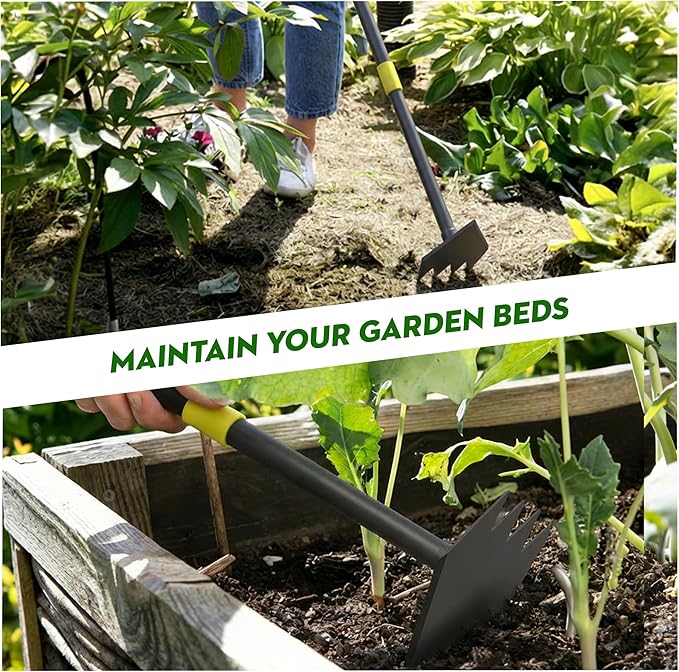 2 in 1 Garden Hoe, 17-60" Adjustable Long Handle Heavy Duty Hoe Garden Tool Weeding Tool for Lawn Care, Weed Removal, Soil Loosening & Cultivating