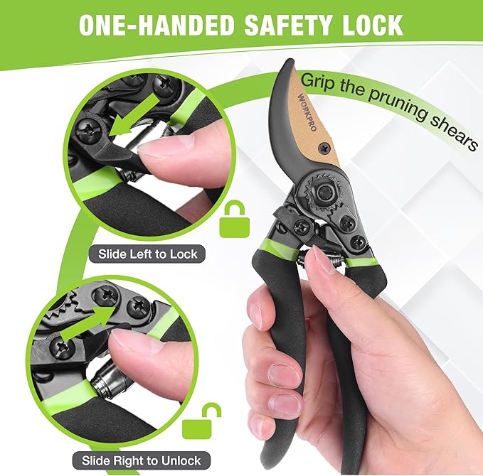 WORKPRO 8.5" Bypass Pruning Shears, Professional Garden Shears with Sharp SK5 Blade, Garden Clippers, Hand Pruner for Branches, Flowers, Fruits, Plants, Bonsai, Effortlessly Prunes 3/4" Branches