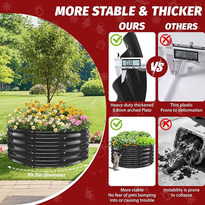 16 Inch Tall Heavy-Duty Round Steel Rised Garden Bed – Wave-Shaped Design Galvanized Metal Planter Box for Vegetables Flowers Succulent at Patio/Garden Outdoor (Black, 40" Diameter X 16" Tall)