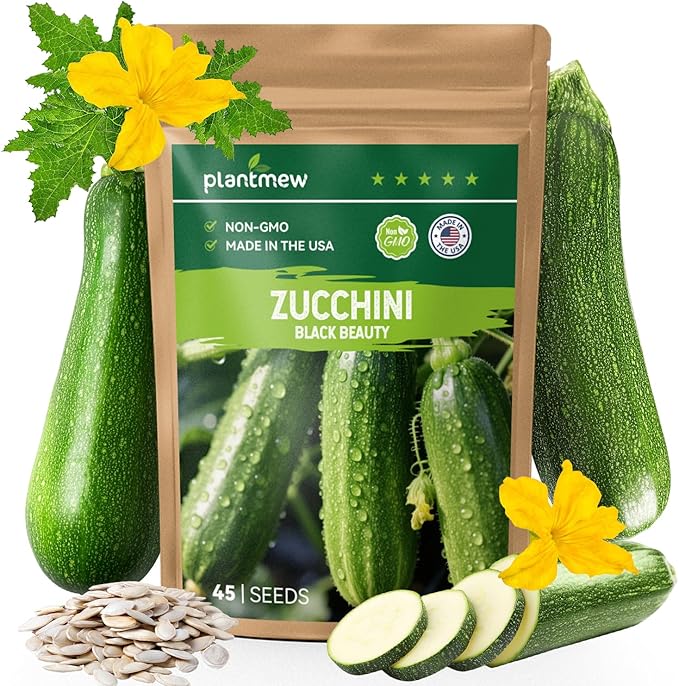 Zucchini Seeds for Planting - 45 Black Beauty Summer Squash Seeds - Non-GMO, Heirloom Vegetable Seed Packet for Home Garden, Hydroponic, Indoor/Outdoor