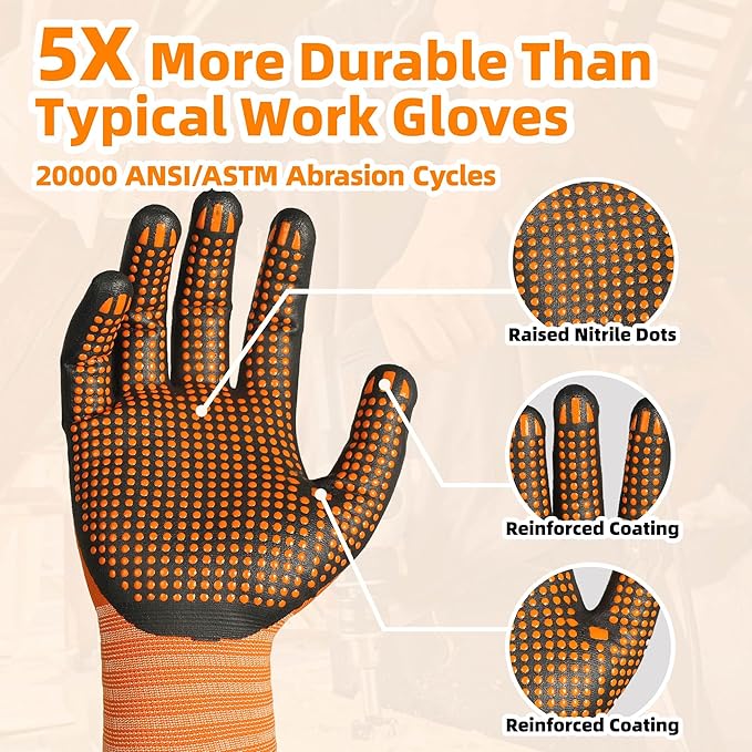 Schwer 24 Pairs Safety Work Gloves MicroFoam Nitrile Coated, Certified Level 6 Abrasion Resistant Gardening Gloves with MicroDot Grip, Touchscreen, General A1 Cut Resistant Glove, LT5619, S