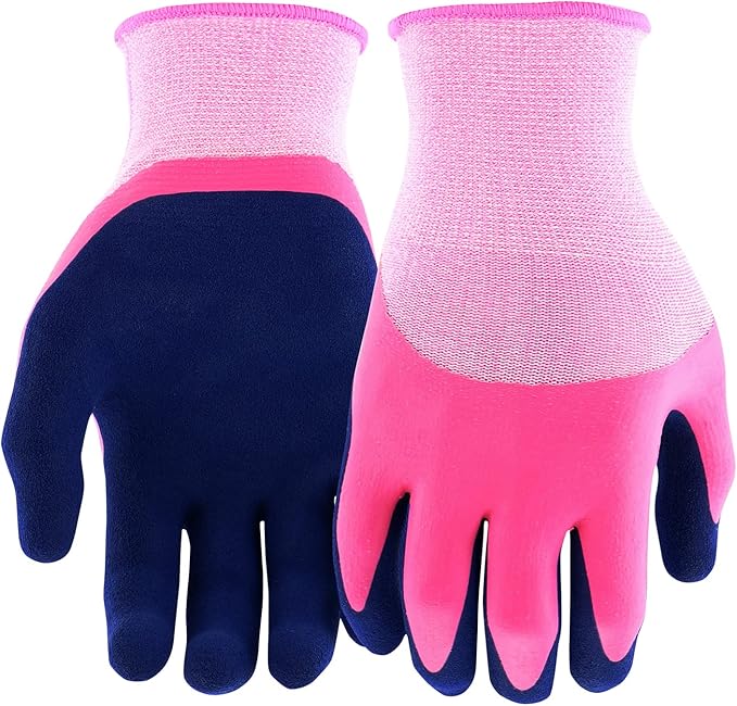 Miracle Gro Women's Double Dipped Sandy Foam Latex Gardening Work Gloves, Water Resistant, Excellent Grip, Pink/Purple, Small