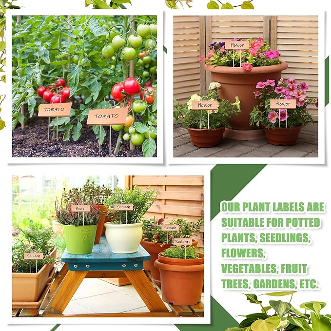Maitys 38 Pcs Metal Garden Markers Plant Label Stakes Outdoor Weatherproof 10.6 Inch Stainless Steel Nursery Tags Bulk with Pens (Rose Gold Label with Black Ink)