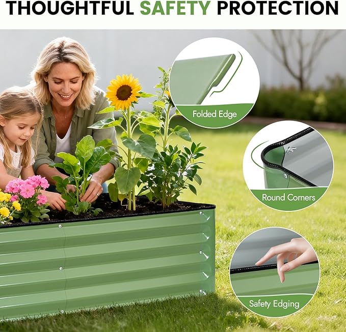 INNO STAGE Galvanized Raised Garden Bed Kits, 4x2x1ft Metal Raised Garden Beds Outdoor, Steel Raised Planter Bed with Gloves for Vegetables & Flowers Patio Ground Planter Box (Olive Green, 2PCS)