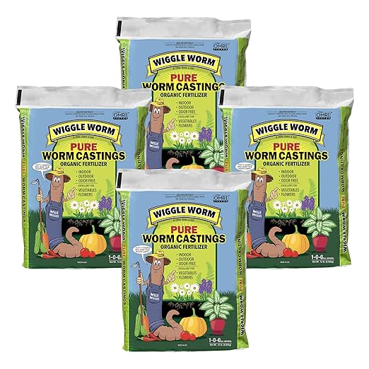 100% Pure Organic Mineral-Dense Worm Castings Fertilizer, 15lbs - Improves Soil Fertility and Aeration for Growing Better Houseplants, Vegetables, and More, Pack of 4