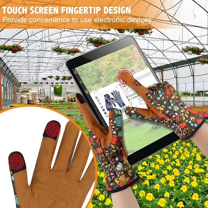 Leather Gardening Gloves for Women Thorn Proof Garden Gloves Touch Screen Working Gloves Gifts