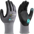 DULFINE Work Gloves for Men and Women,Grey Nylon with MicroFoam Nitrile Coated-12 Pairs Pack, Dots on Palm for Anti-slip and Extra Abrasion Resistant(Extra Large)
