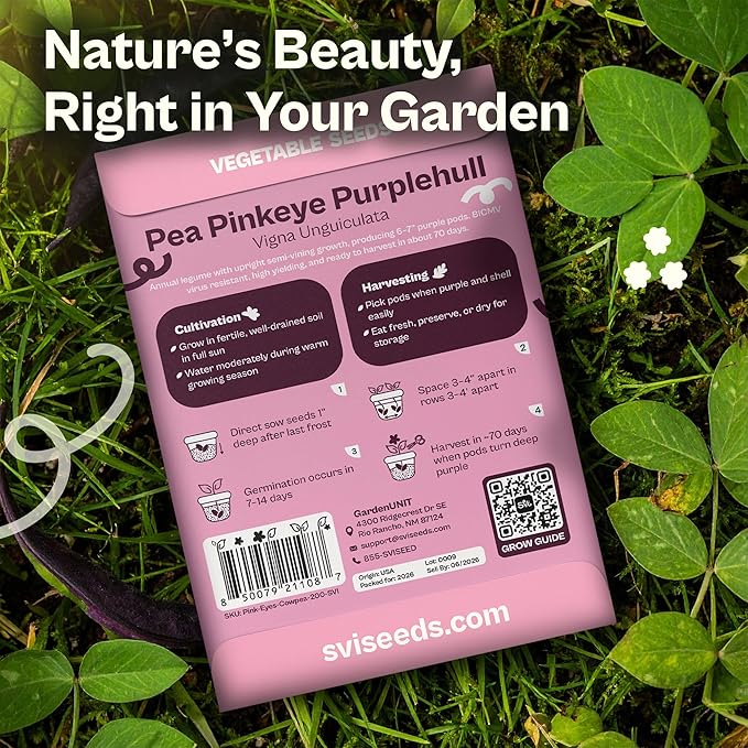 SVI 200 Mississippi Pinkeye Purplehull Pea Seeds (Vigna Unguiculata) – Cowpeas, Field Peas, Non GMO, Heirloom Seed, High Yield, Easy to Shell – Vegetable Seeds for Outdoor Garden