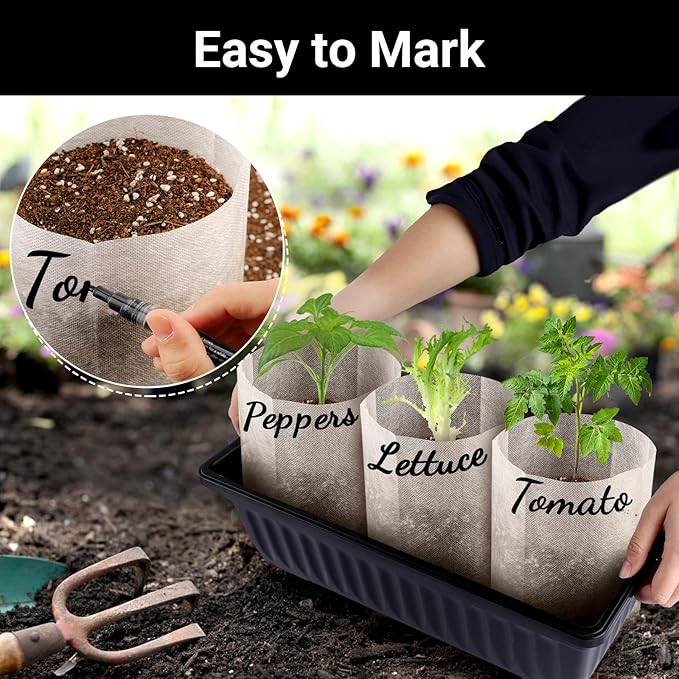 Fabric Grow Bags - 7.9x7.9 inches Breathable Seed Starter Plant Grow Bags for Seedling Pots, Nursery Pots for Plants, 100pcs