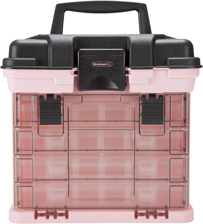 Pink Tool Box Organizer with Removable Compartments – Portable Storage Case for Crafts, Beads, Screws & Small Tools – Lightweight Utility Organizer by Stalwart