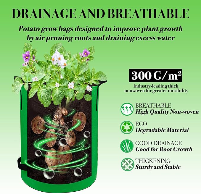 5Packs 10Gal Colorful Potato Grow Bags, Heavy Duty Potato Bags for Growing Potatoes, Potato Planter, Non-Woven Fabric, Muticolor