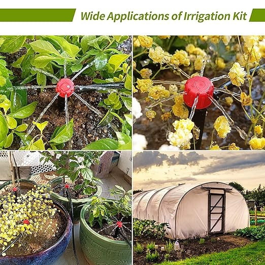 50 pcs Drip Irrigation Emitters Drip Emitters for 1/4" Drip Irrigation Tubing Adjustable 360 Degree Water Flow Irrigation Drip Heads Drip Irrigation Spray Emitters for Flower Plant Watering System