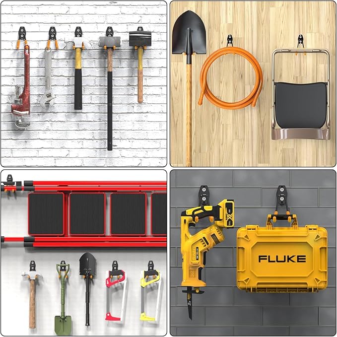 3-H Garage Wall Hooks Heavy Duty 8 Pack, Anti-Slip Steel Wall Mount Storage Hooks for Hanging Ladder Garden Yard Tools, Utility Organizer for Garage Lawn Shed(Orange)