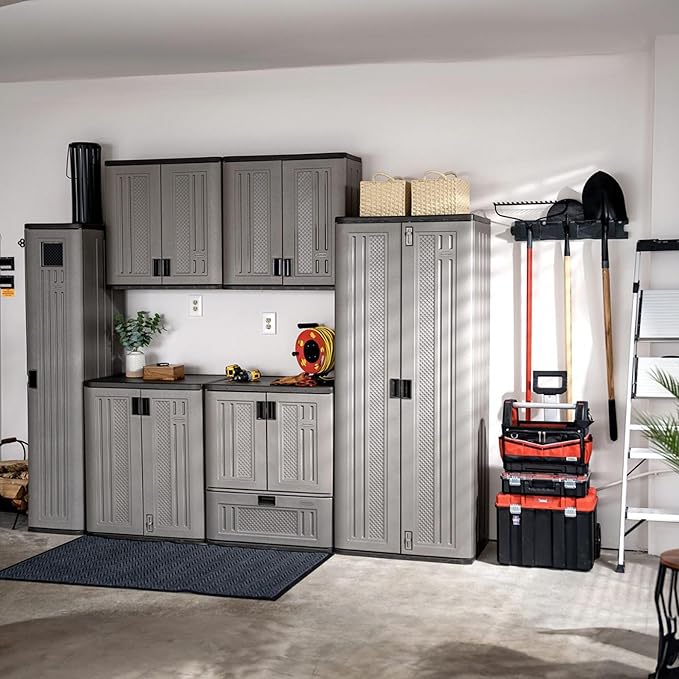Suncast 2 Pack Long Handle Tool Organizer, Resin Wall Mount Storage Rack with Interlocking Hook System for Garage or Closet, 4.5” x 25” x 5.25”, Black