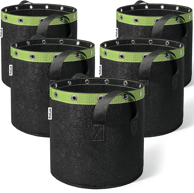 POTLAB® 10 Gallon Grow Bags (5-Pack),Low Stress Training Fabric Pots with Handles,Garden Bags to Grow Vegetables