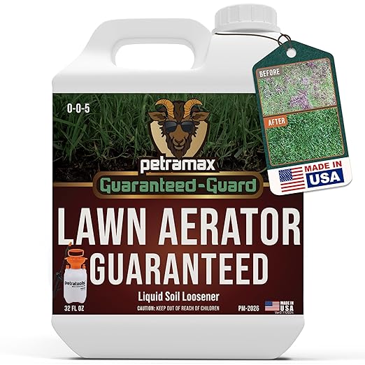 PETRAMAX Liquid Lawn Aerator 0-0-5, Liquid Aeration for Lawn, Grass Aerator & Soil Conditioner - Lawn Aerator Tool, Core Aerator & Lawn Aerator Machine Alternatives - Liquid Lawn Fertilizer - 32 Oz