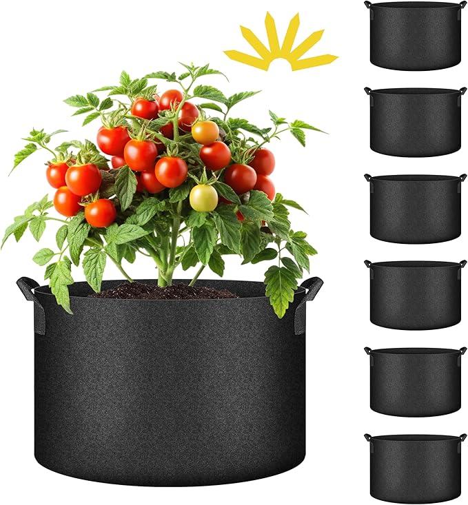 Simple Deluxe 6 Pack 7 Gallon Grow Bags, 300G Vegetable/Flower/Plant Fabric Pots with Handles, Heavy Duty Thickened Nonwoven Planting Bag