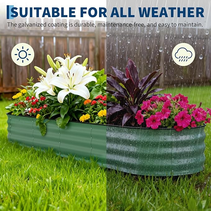 Garvee 8x2x1.6 ft Galvanized Raised Garden Bed - 18" Tall Metal Planter Box for Flowers, Vegetables,Herbs, Rust-Resistant Outdoor Garden Box, Easy Assembly Raised Beds,Green