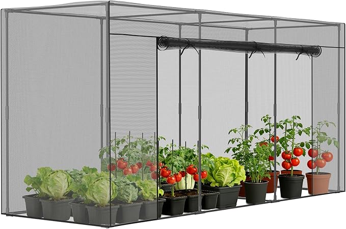 SUNYRISY Garden Plant Netting Crop Cage for Garden Raised Bed, 11.8 x 4 x 6 Ft Plant Cover Cage Protectors from Animal for Outdoor Plants with Frame and Zippered Door, Black